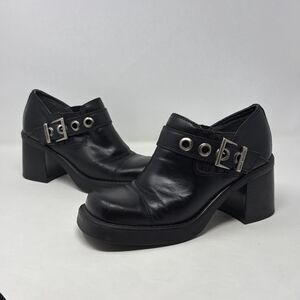Harley-Davidson Women’s 7 Black Leather Buckle Block Heel Shoes Brazil 3103
